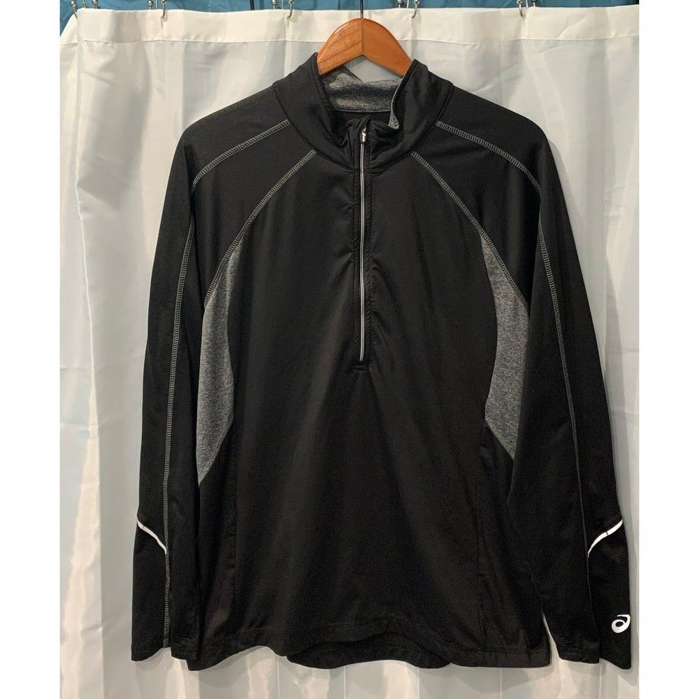 ASICS Men's Size L Quarter Zip Reflective Running Activewear Black Jacket